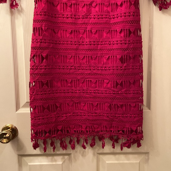 Junco Y Arena Dress Pink Embroidered Lace 3/4 Sleeves Fringe WM SZ 40 Medium 💖 - Picture 4 of 14